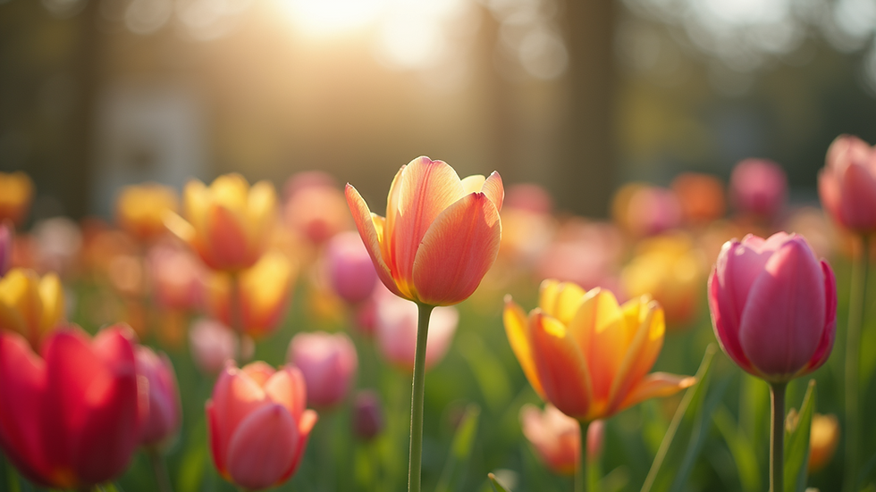 Close-up view of a vibrant spring garden with blooming flowers