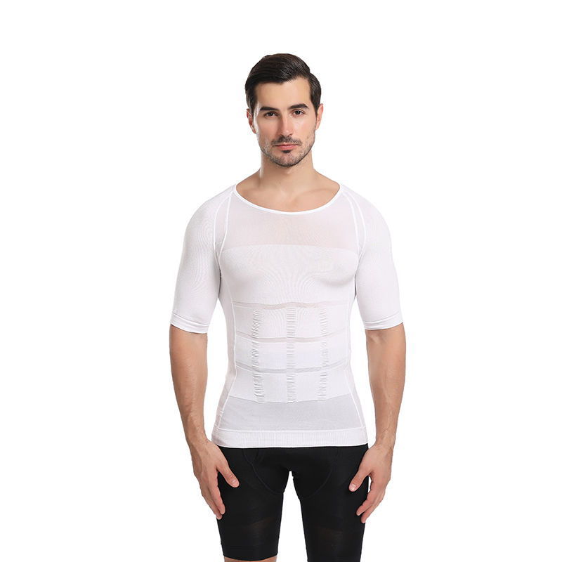 Thumbnail: Mens Slimming Breathable Body Shaper Vest Shirt Abdomen Slim Short Sleeve Hide M