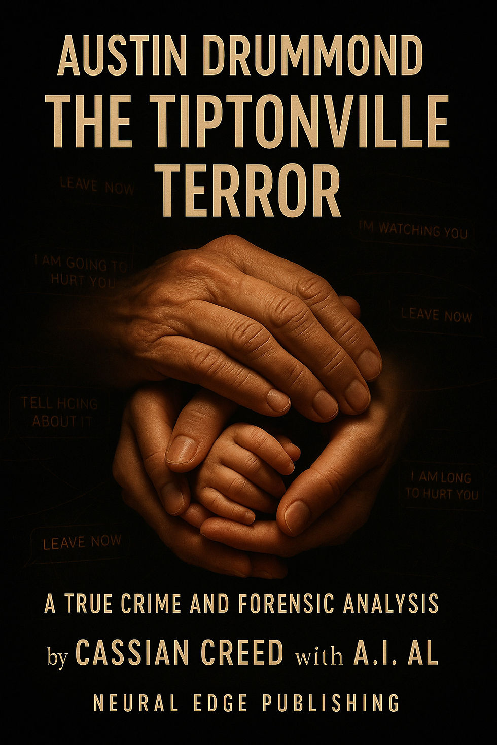 Two hands cradle a smaller hand against a dark background. Text reads: "Austin Drummond, The Tiptonville Terror" and more details below.