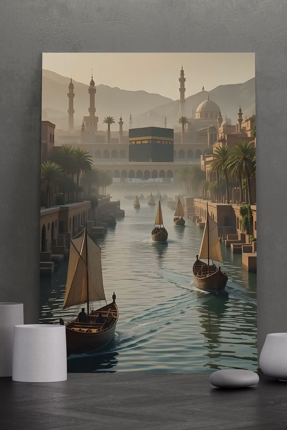 Tekneler ve Kabe Kanvas Tablo