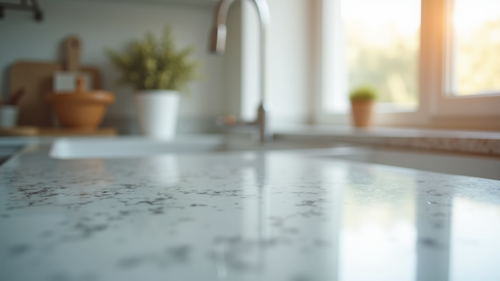 Close-up view of a sparkling clean kitchen countertop