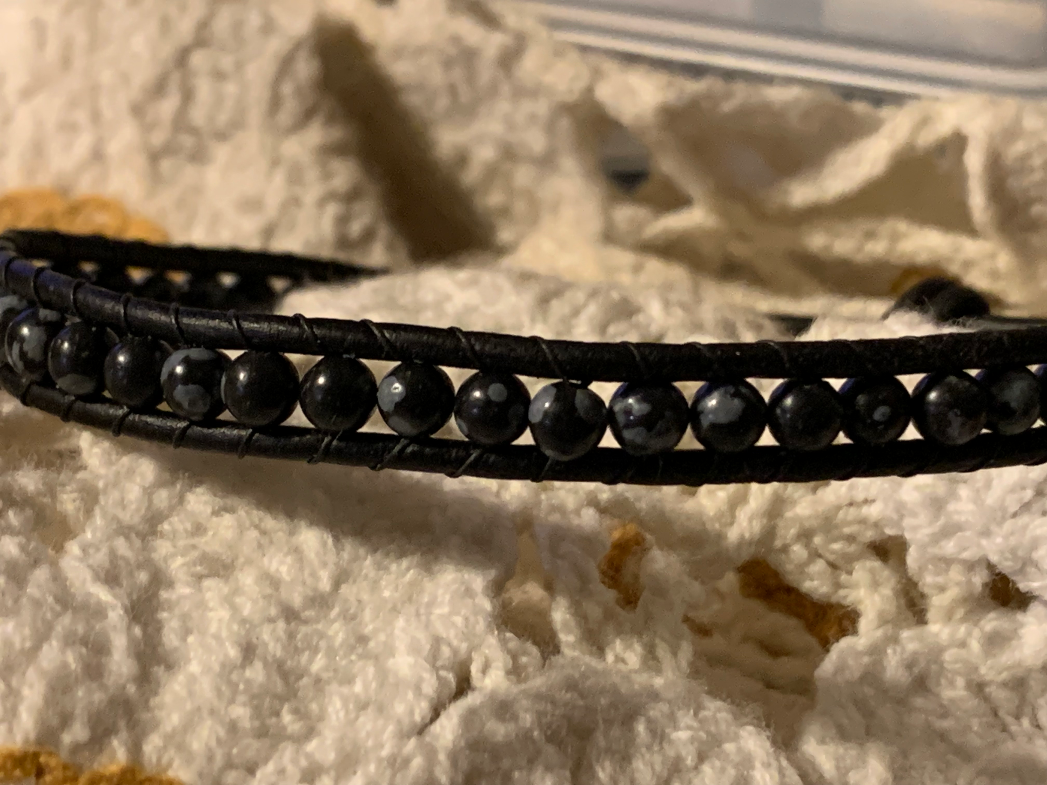 Snowflake Obsidian Single Wrap Leather Bracelet 