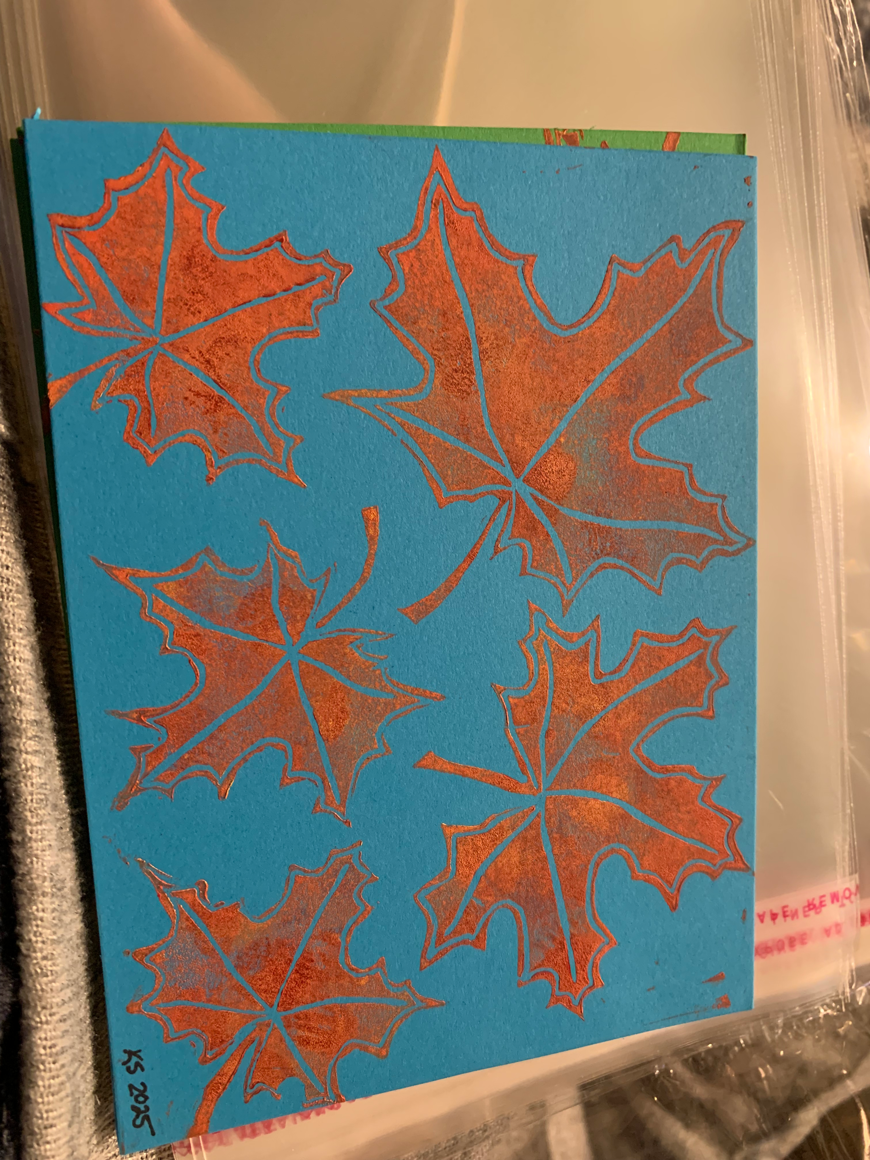“Maple” Bi Fold Block Printed Card and Envelope 