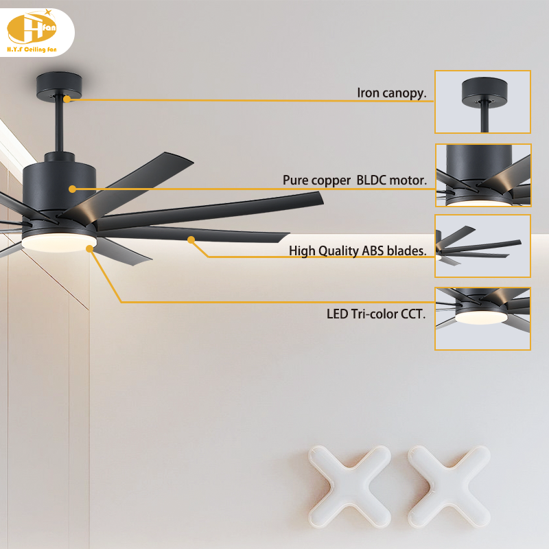 60/72-Inch Ceiling Fan with Light and Remote - 8 Blades