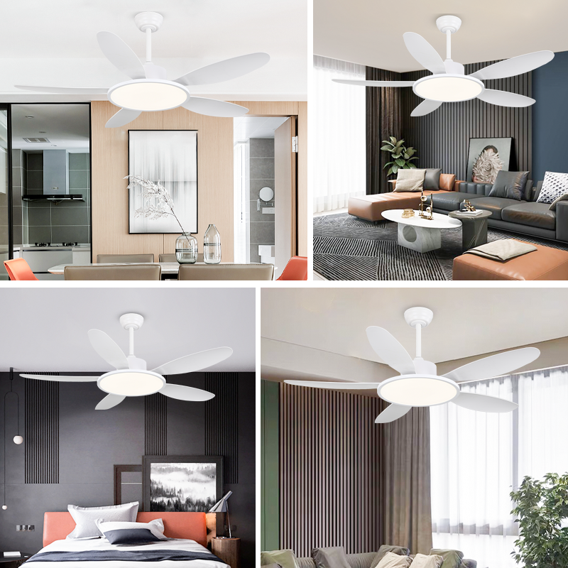 White Ceiling Fan with Dimmable LED Light and Remote - 5 ABS Blades
