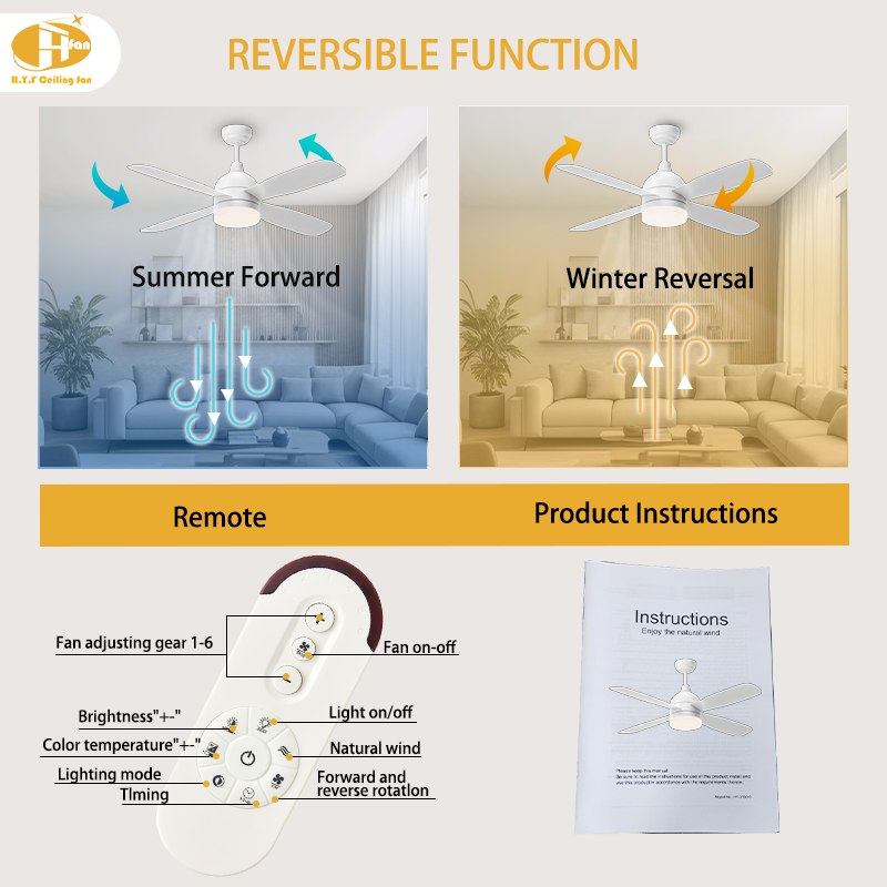 42/52-Inch Plywood Ceiling Fan with LED Light and Remote Control