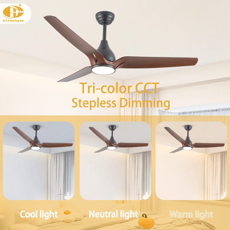 56-Inch Dimmable LED Ceiling Fan Light Remote Control 6-Speed DC Motor ABS Wood