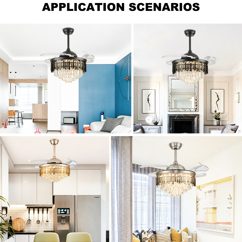 Retractable Ceiling Fan Light, Invisible Transparent Blades for Living Space