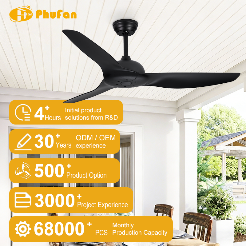 52 Inch Ceiling Fan IP65 Waterproof Quiet DC Motor Remote Reversible Downrod Fan