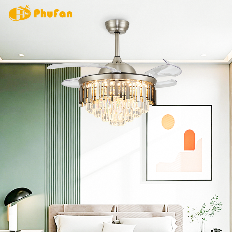 Thumbnail: Retractable Ceiling Fan Light, Invisible Transparent Blades for Living Space