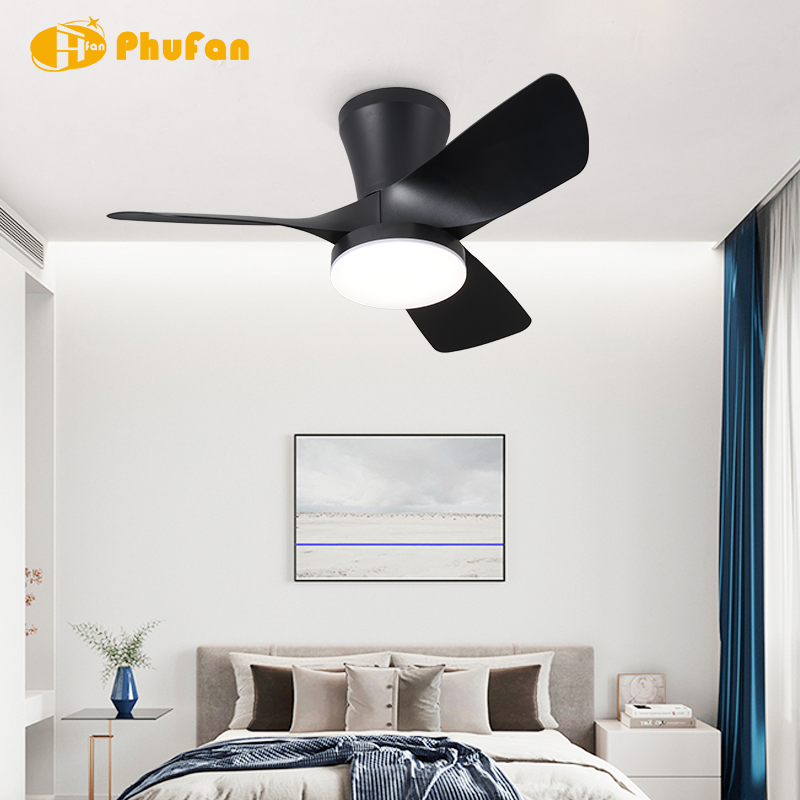 Small Matte Black Ceiling Fan with Light - 3 ABS Blades