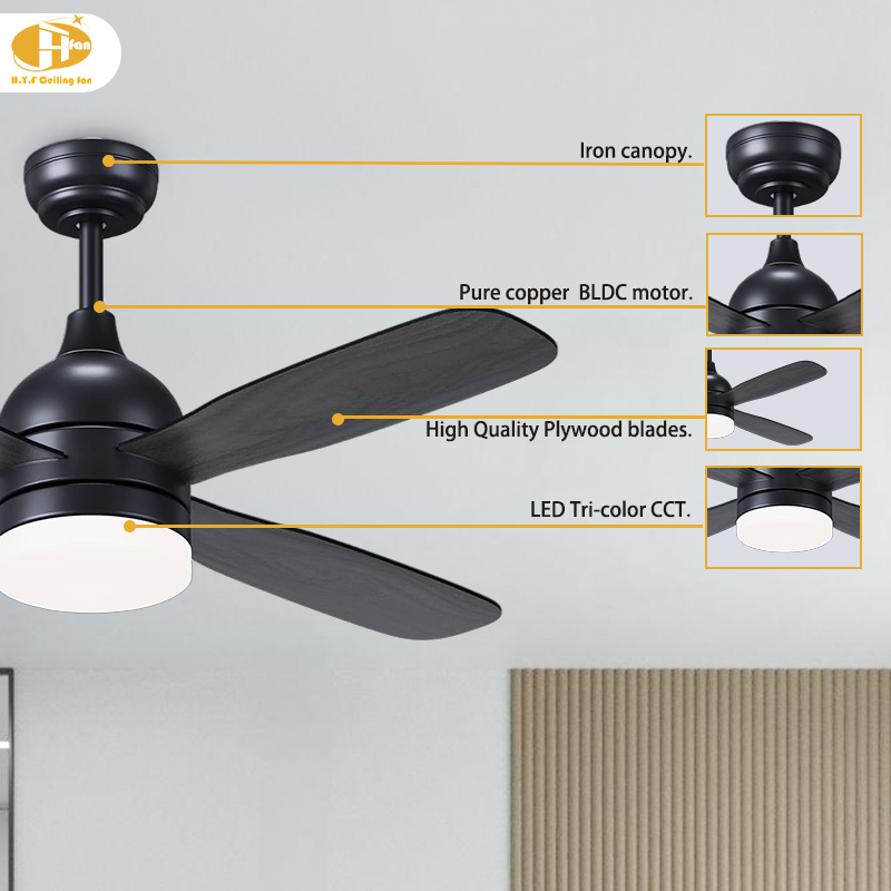 42/52-Inch Plywood Ceiling Fan with LED Light and Remote Control