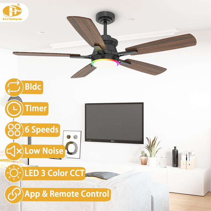 Ceiling Fan with Dimmable LED and RGB Ring Light - Remote Control