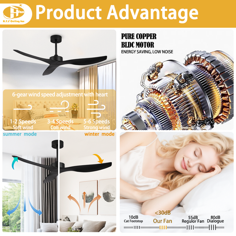 Ceiling Fan Without Light, DC Motor, Remote Control for Bedroom and Living Room