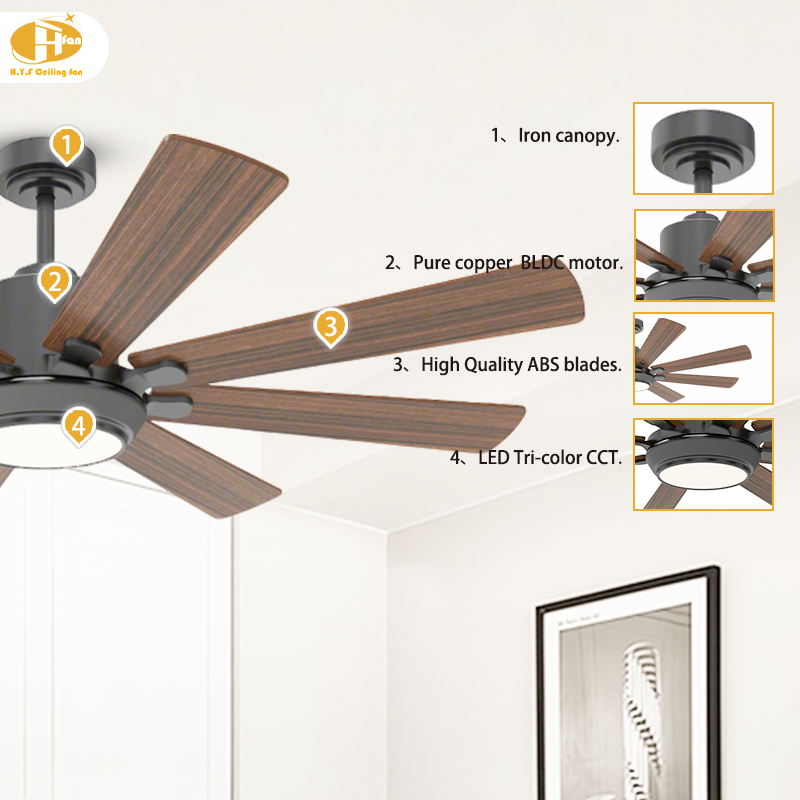 Plywood Ceiling Fan with Dimmable LED Light, Downrod and Remote