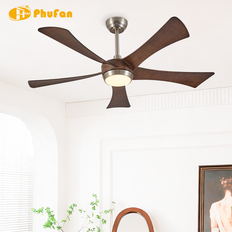 Retro Ceiling Fan with Light for Living Room - Walnut-Look ABS Blades