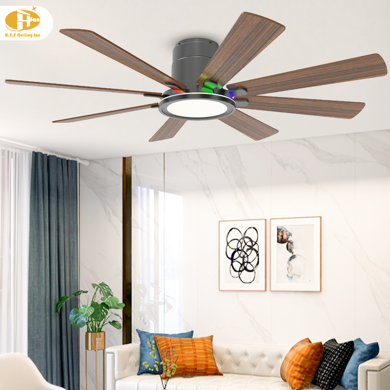 Thumbnail: Flush Mount Large Ceiling Fan RGB Dimmable LED Light with Remote for warehouse