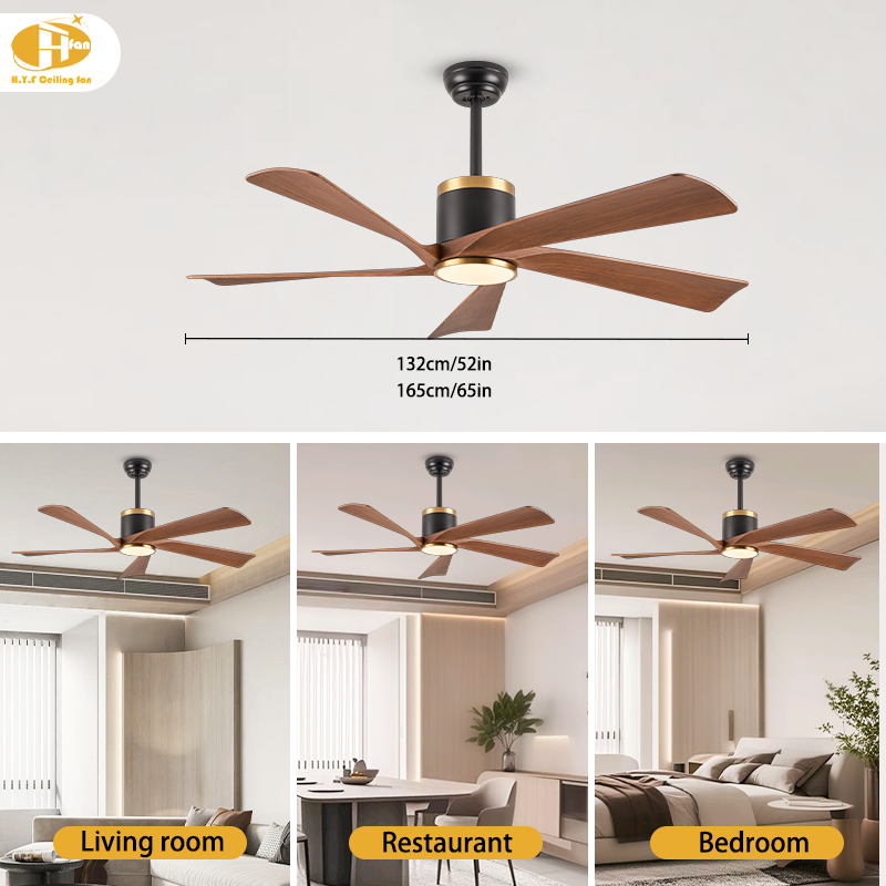 Modern 52" & 65" LED Ceiling Fan Light with Black Gold ABS Blades