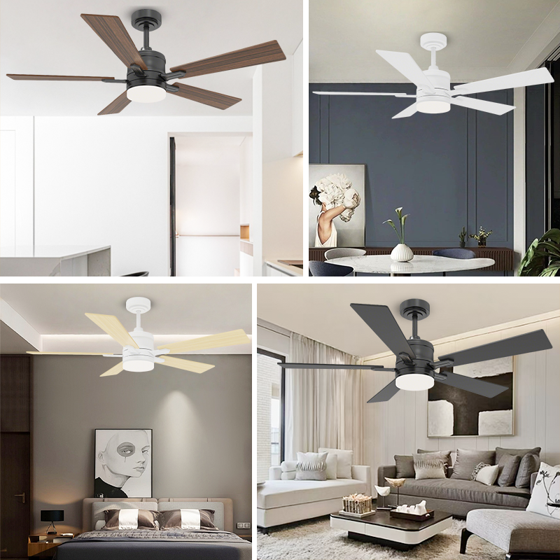5-Blade Ceiling Fan, Reversible Blades, Dimmable Central LED Light & Hand Remote