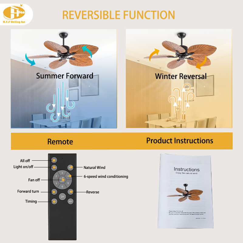 Tropical Palm Leaf Ceiling Fan without Light, ABS Blades and Remote