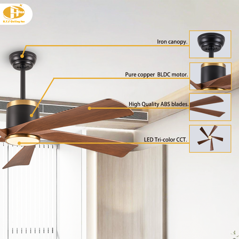Thumbnail: Modern 52" & 65" LED Ceiling Fan Light with Black Gold ABS Blades