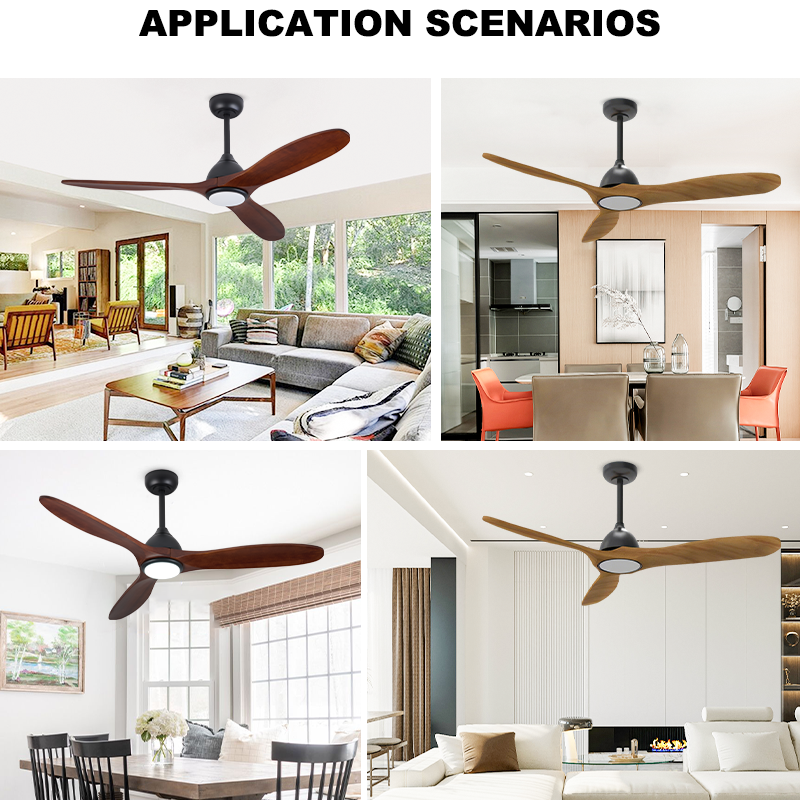 Solid Wood Blades Ceiling Fan, Dimmable LED Light & Remote Control for Bedroom