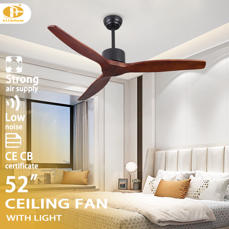Wooden Ceiling Fan Without Light Reversible Quiet DC Motor & Remote Control