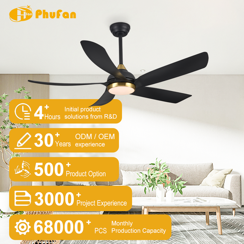 5-Blade Ceiling Fan 3 Color Dimmable LED Light & Remote for Modern Interior