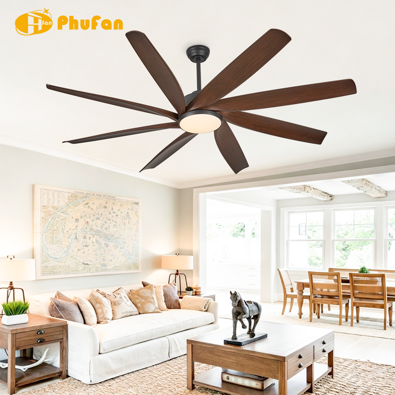 Miniatura: 8-Blade Large Ceiling Fan with Wood Grain ABS Blades Open Concept Living Room