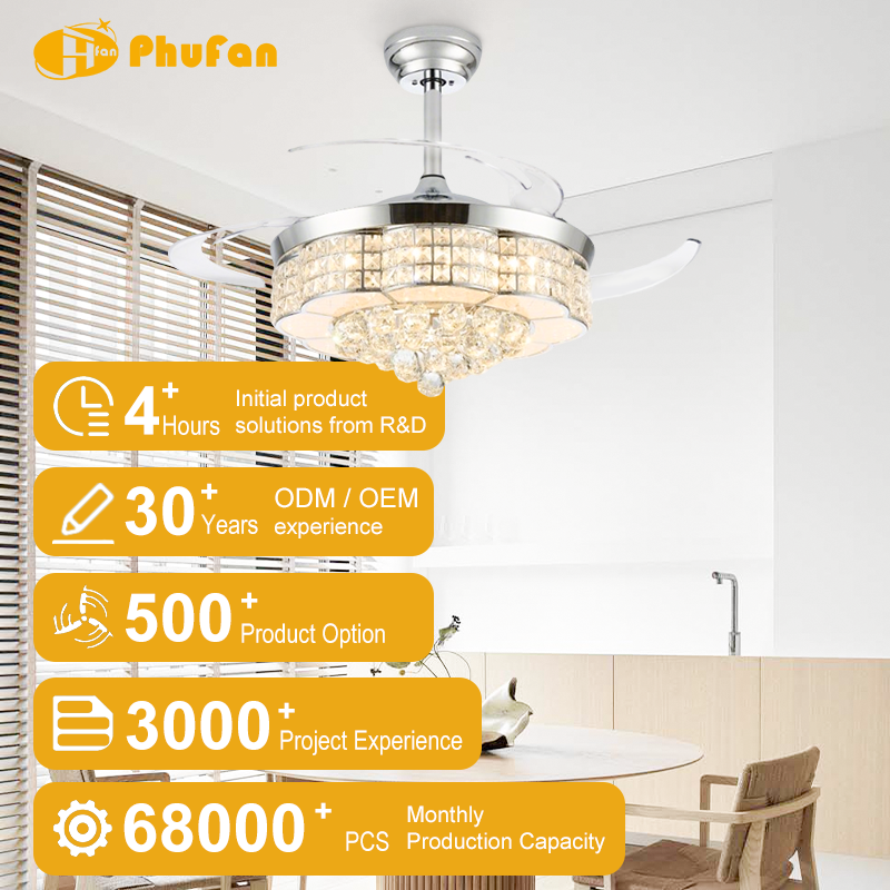 RGB Crystal Retractable CeilingFan Multi Color Changing Ambient Lamp for Bedroom