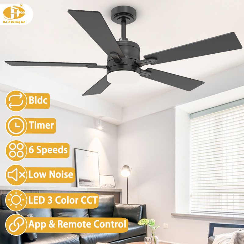 5-Blade Ceiling Fan, Reversible Blades, Dimmable Central LED Light & Hand Remote