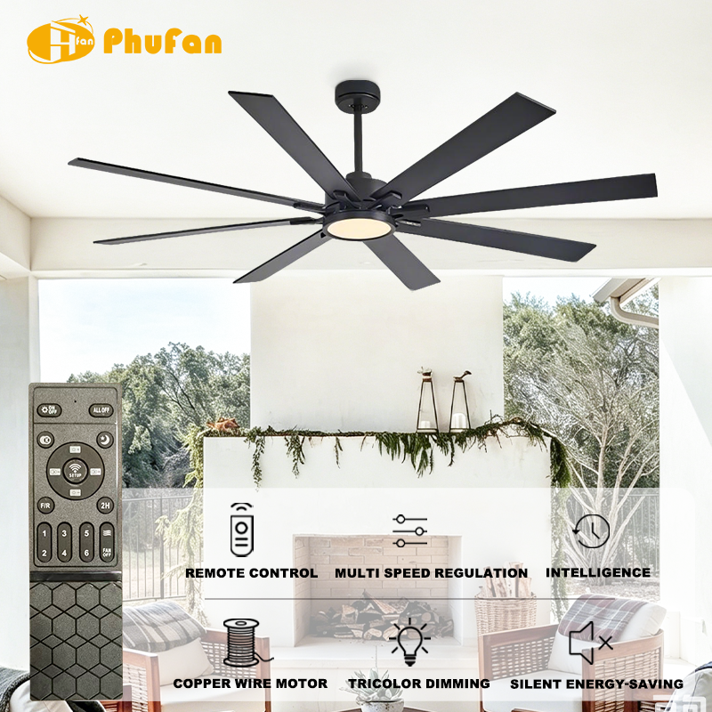 Large 9-Blade Ceiling Fan with Dimmable LED Light and Remote