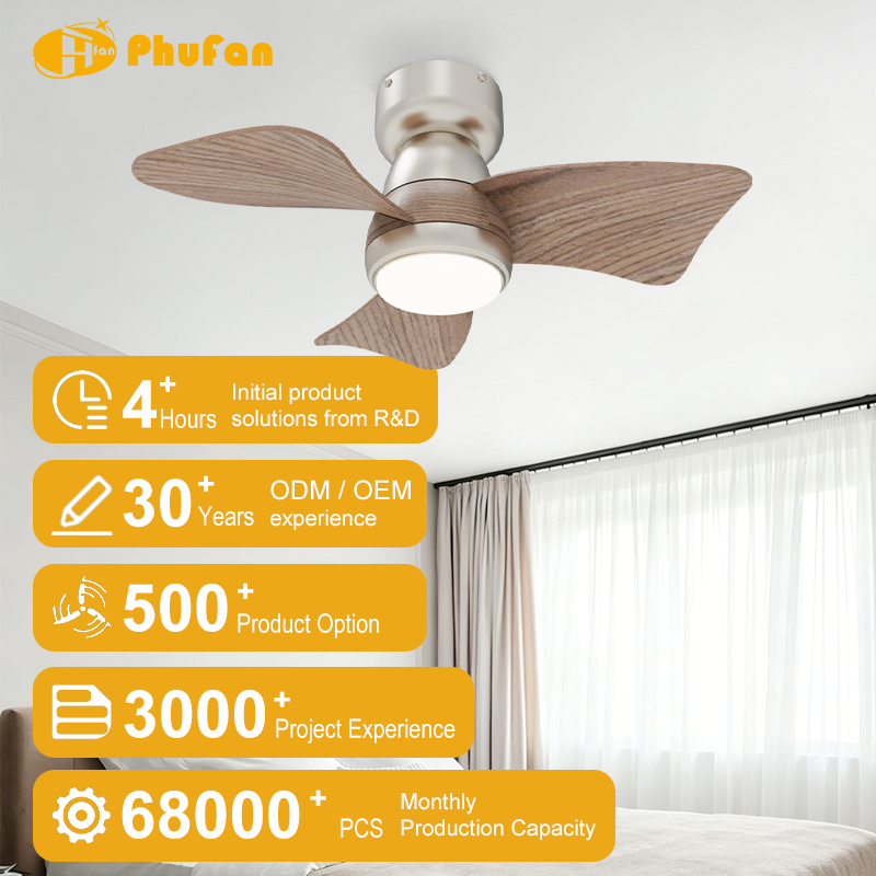 Hugger Ceiling Fan with Light for Small Bedroom - ABS Blades