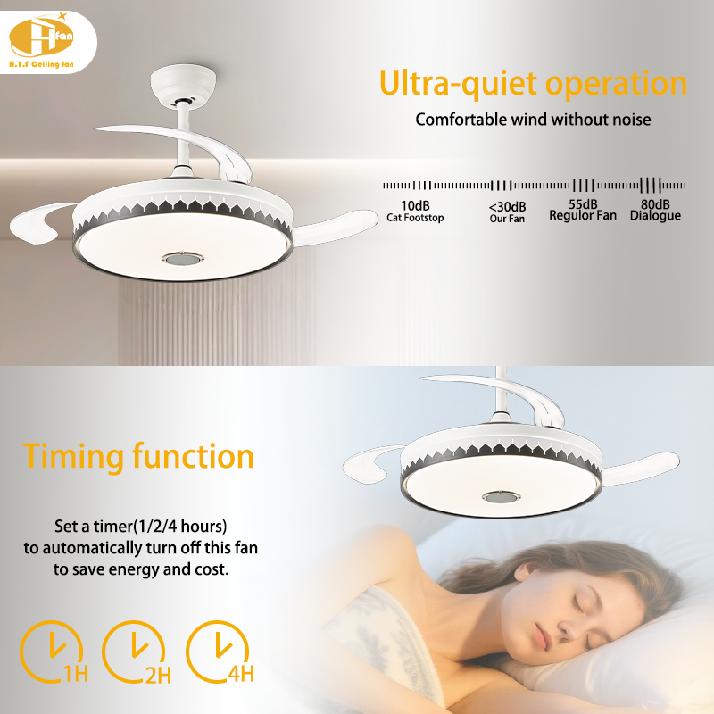 Retractable Blades Ceiling Fan with Light Remote Control for Bedroom & Dining