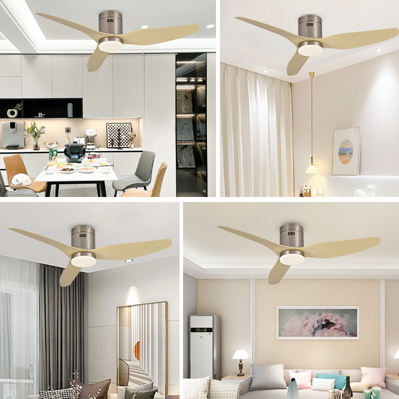 Thumbnail: Slim Flush Mount Ceiling Fan with LED Light DC Motor for Low Ceiling Small Rooms