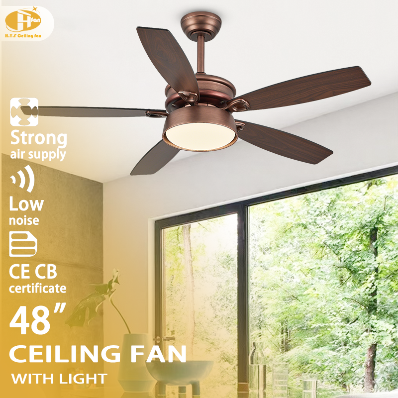 5-Blade Bronze Ceiling Fan with Dimmable LED Light and Remote