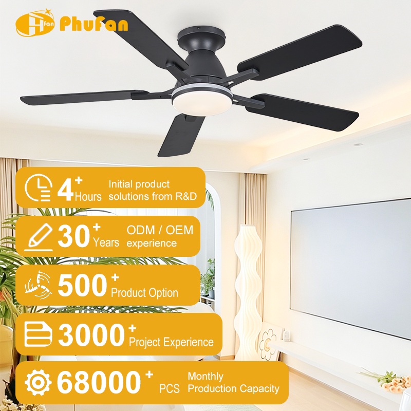 5-Blade Ceiling Fan DC Motor Dimmable RGB LED Light with Remote for Living Room