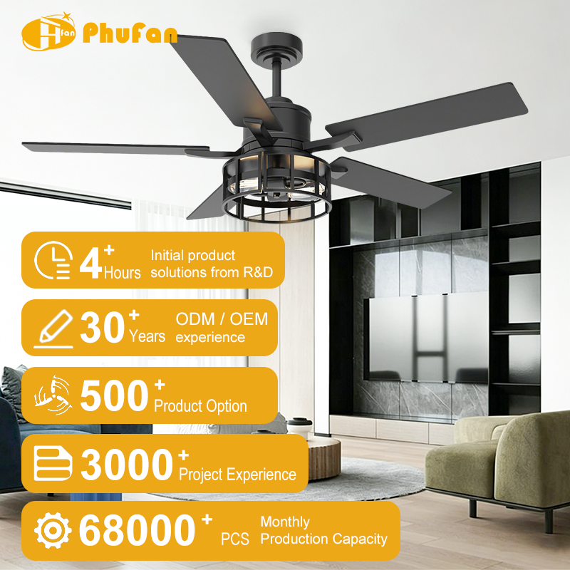 Modern Ceiling Fan and Light with Enclosed Lamp Housing for Loft Interior