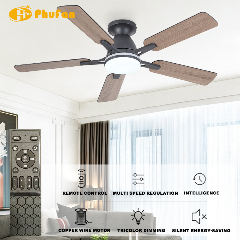 섬네일: 5-Blade Ceiling Fan DC Motor Dimmable RGB LED Light with Remote for Living Room