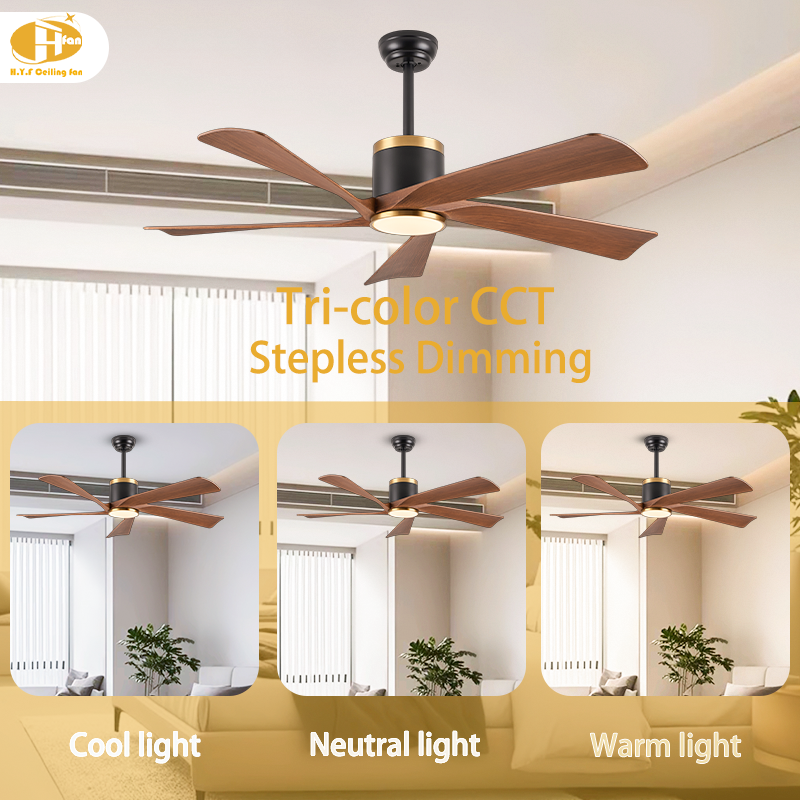 Modern 52" & 65" LED Ceiling Fan Light with Black Gold ABS Blades