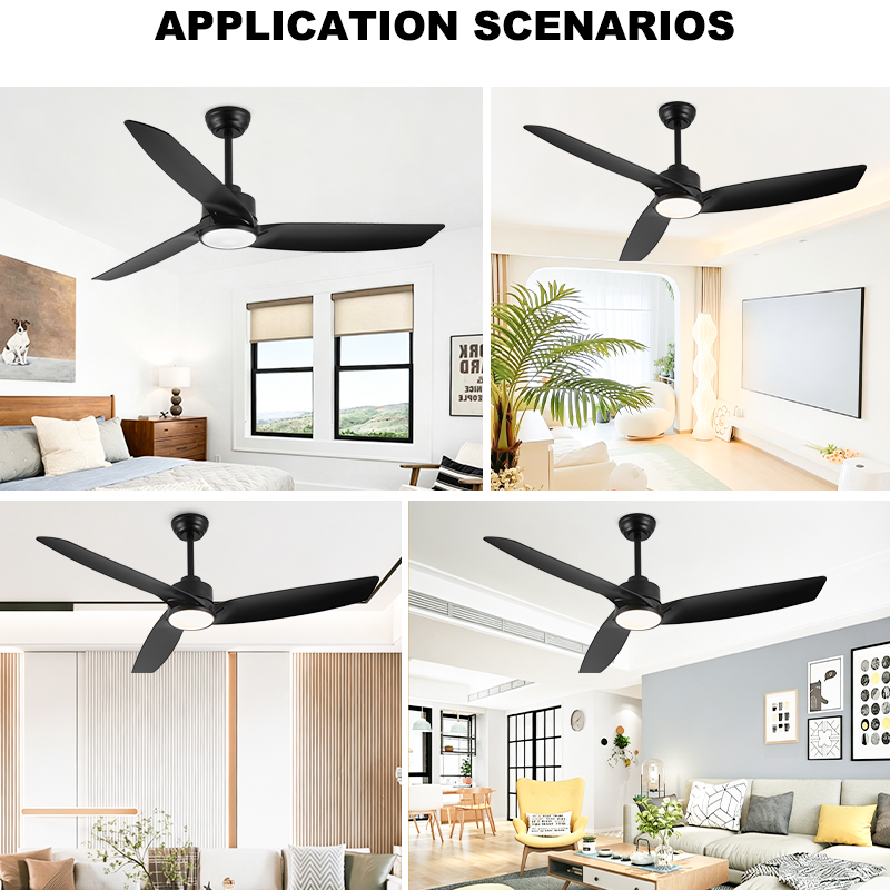 56 Inch Black Ceiling Fan with Light and Remote - 3 ABS Blades