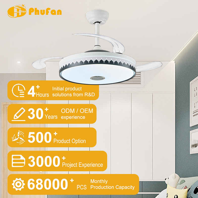 Retractable Blades Ceiling Fan with Light Remote Control for Bedroom & Dining