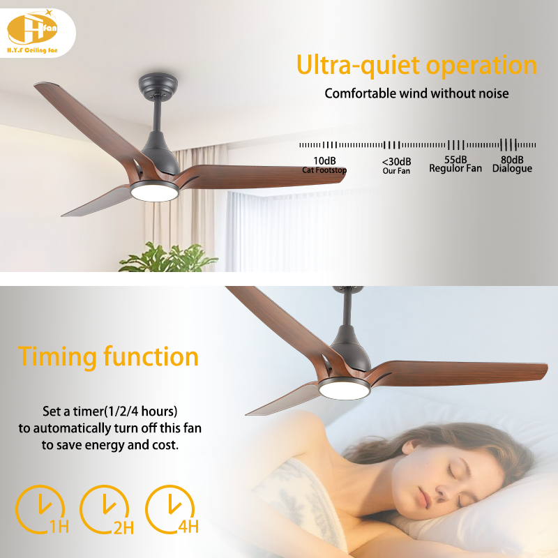 56-Inch Dimmable LED Ceiling Fan Light Remote Control 6-Speed DC Motor ABS Wood