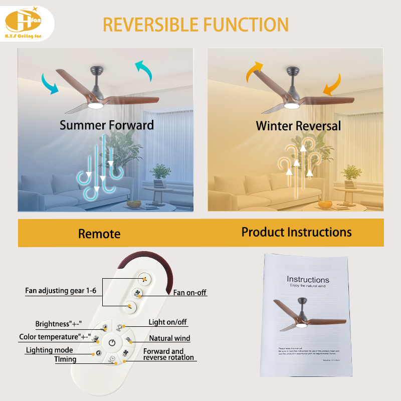 Thumbnail: 56-Inch Dimmable LED Ceiling Fan Light Remote Control 6-Speed DC Motor ABS Wood