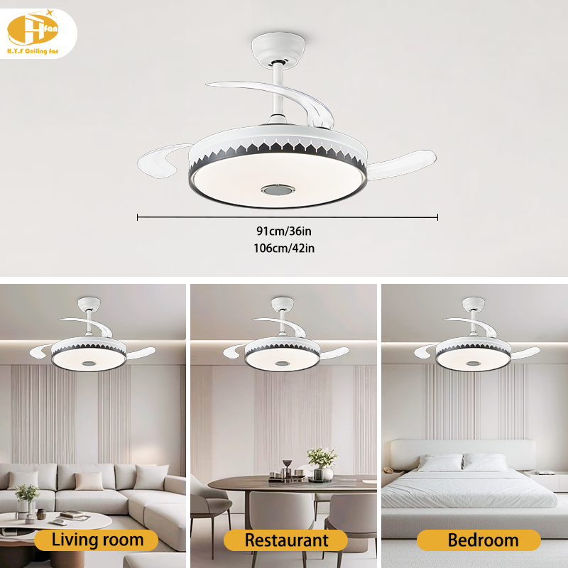 Retractable Blades Ceiling Fan with Light Remote Control for Bedroom & Dining
