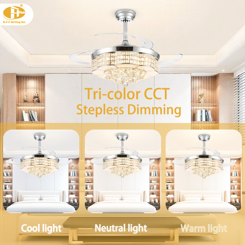 サムネイル： RGB Crystal Retractable CeilingFan Multi Color Changing Ambient Lamp for Bedroom