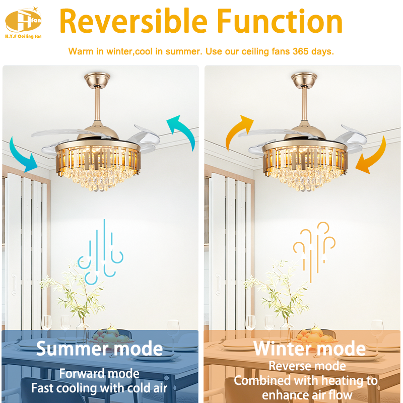 Retractable Ceiling Fan Light, Invisible Transparent Blades for Living Space