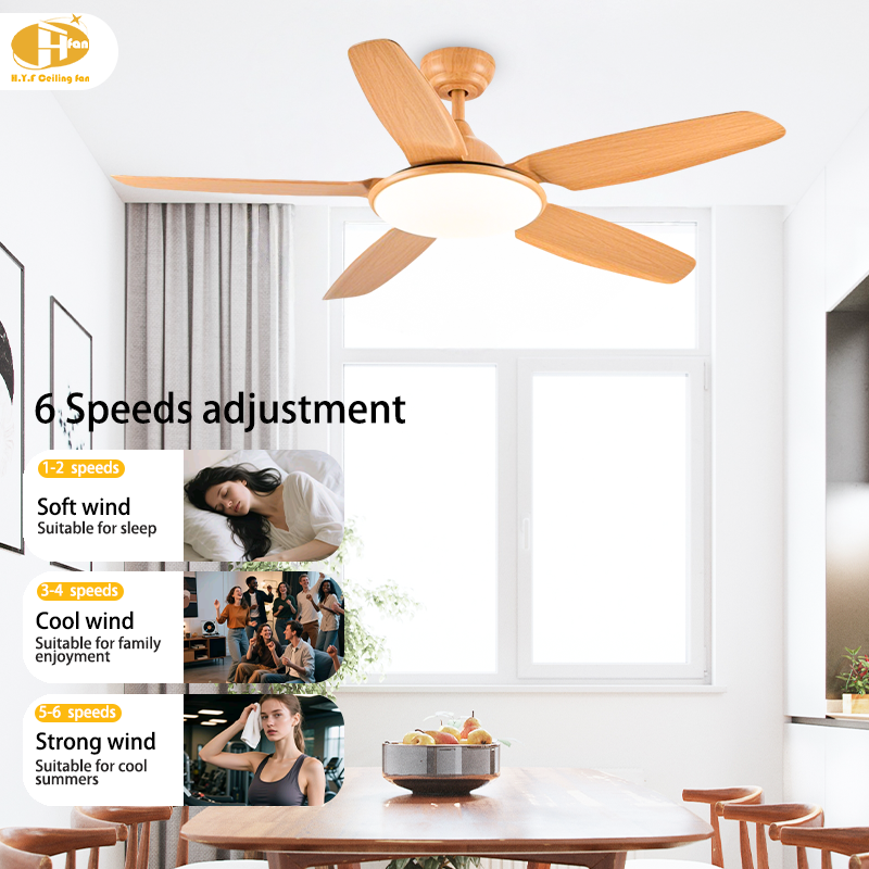 Wood Grain ABS Ceiling Fan with LED Light, Reversible & Remote Control for Villa
