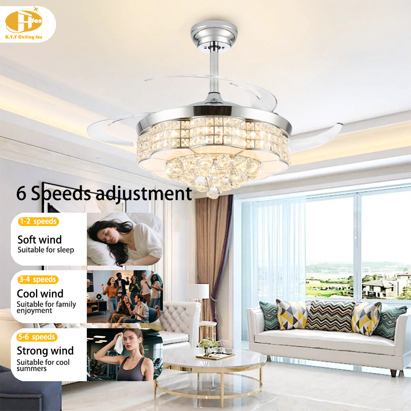 RGB Crystal Retractable CeilingFan Multi Color Changing Ambient Lamp for Bedroom