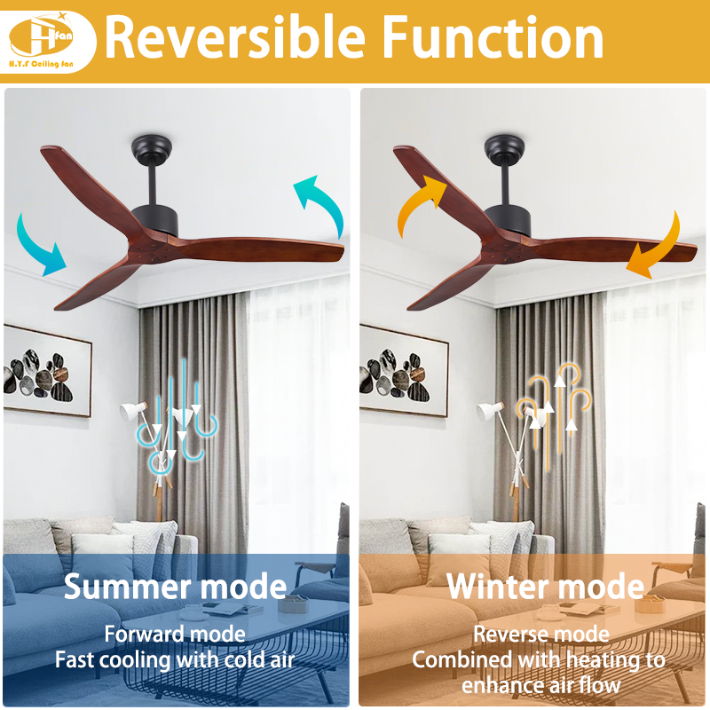 Wooden Ceiling Fan Without Light Reversible Quiet DC Motor & Remote Control